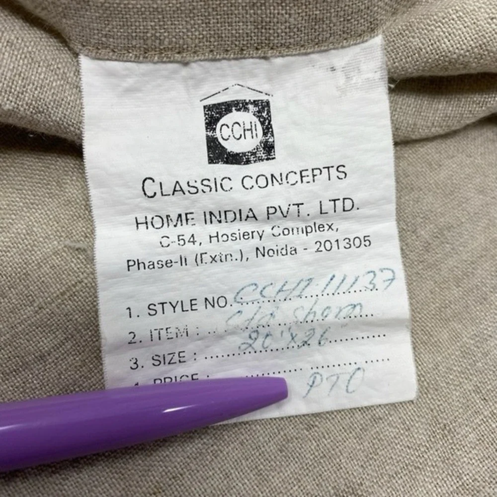100% Linen Sham‎ Pillowcase 20 x 26 Natural Beige Olive Border Button Closure